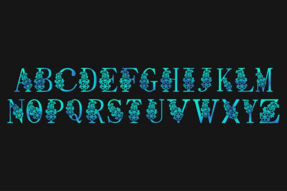 Blue Decorative A to Z Alphabets Graphics for Crafts