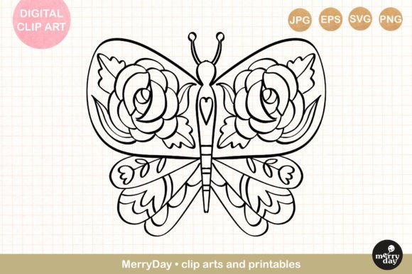 Butterfly Ornament Line Art: Graphics & Illustrations