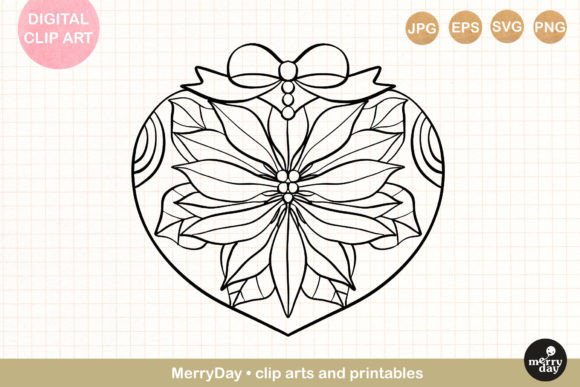 Christmas Heart Ornament Line Art: Graphics & Illustrations