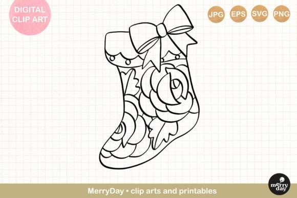 Christmas Stocking Ornament Line Art: Graphics & Illustrations