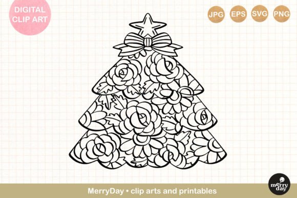 Christmas Tree Ornament Line Art: Graphics & Illustrations