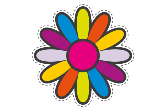 Color Flower Sticker: Retro Patch Decor Graphics