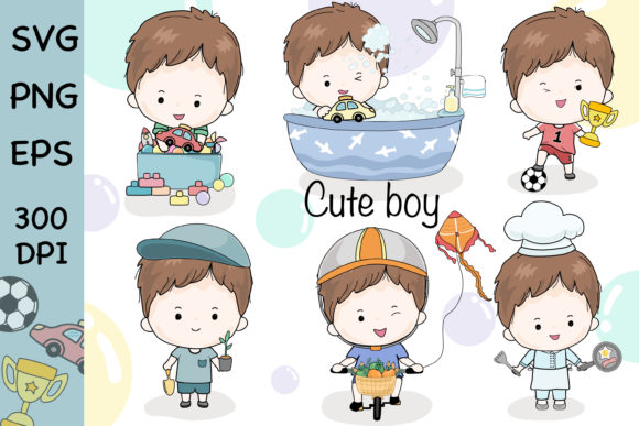 Cute Boy Activities Clip Art: Graphics & Illustrations for Playful Branding
