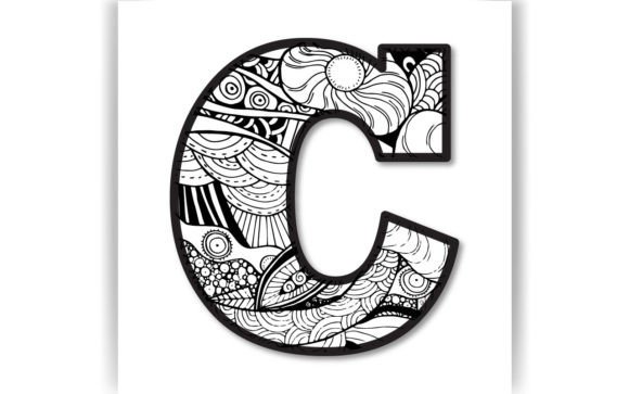 Decorative C Letter Coloring Page KID Graphics for Crafts