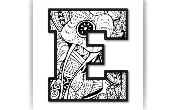 Decorative E Letter Coloring Page KID Graphics for Crafts