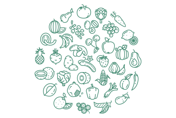 Fruit Doodle in Round Shape. Food Decora Graphics