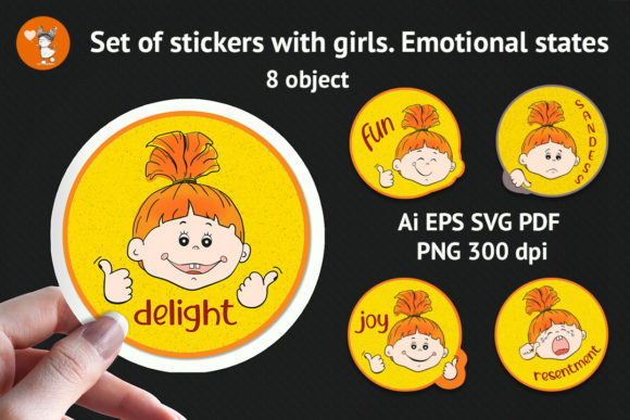 Set of Stickers with Girls
